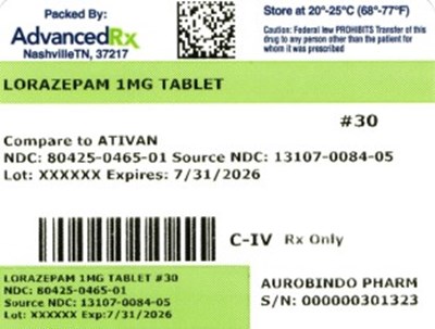 Lorazepam 1mg Tablet #30 (Lorazepam 1mg Tablet 80425 0465 01)